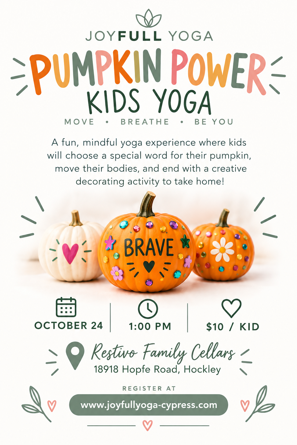 Pumpkin Power Kids Yoga flyer